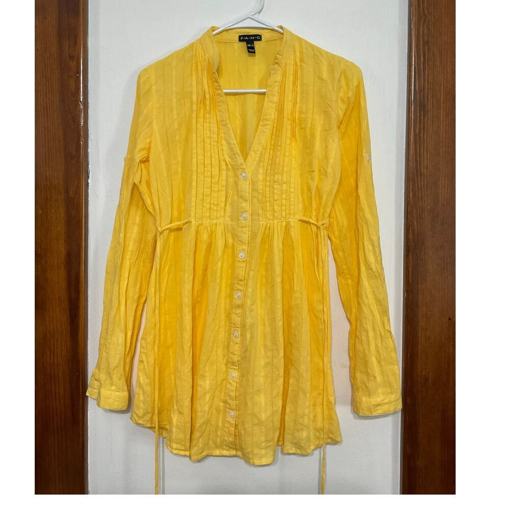 Y2K Style Fang Pintuck Blouse Tunic Button Front Tab Sleeves Size Small Cotton - Picture 5 of 8